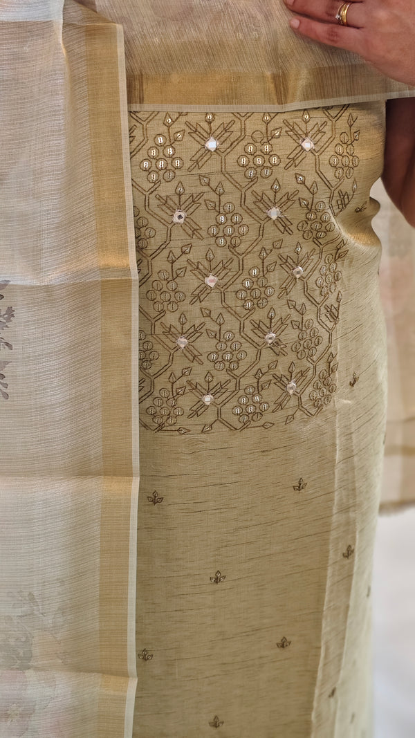 Green tissue linen embroidered suit - TSL42