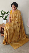 Golden mustard cutwork tussar silk saree - 7924