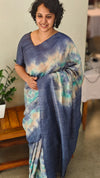 Blue desi tussar silk shibori printed saree
