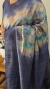 Blue desi tussar silk shibori printed saree