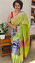 Lime green and blue linen saree