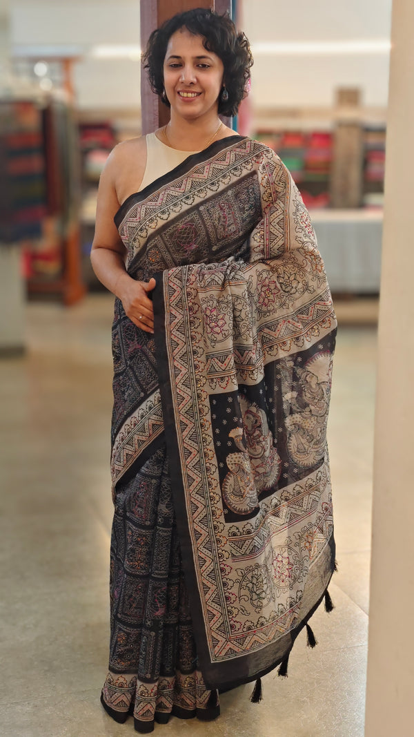 Black blended chanderi saree