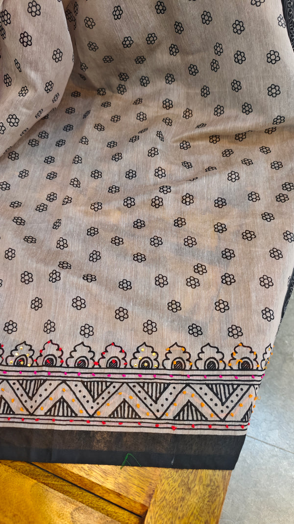 Black blended chanderi saree