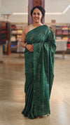 Dark green cut work tussar silk saree - 7924