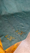 Dark green cut work tussar silk saree - 7924