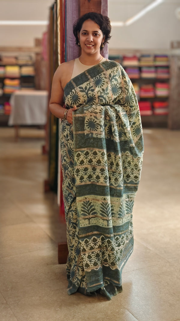 Teal blue chanderi saree