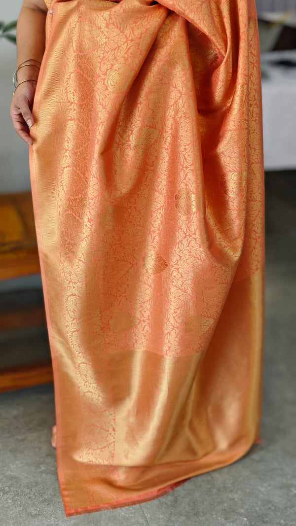 Sunset orange banarasi silk saree