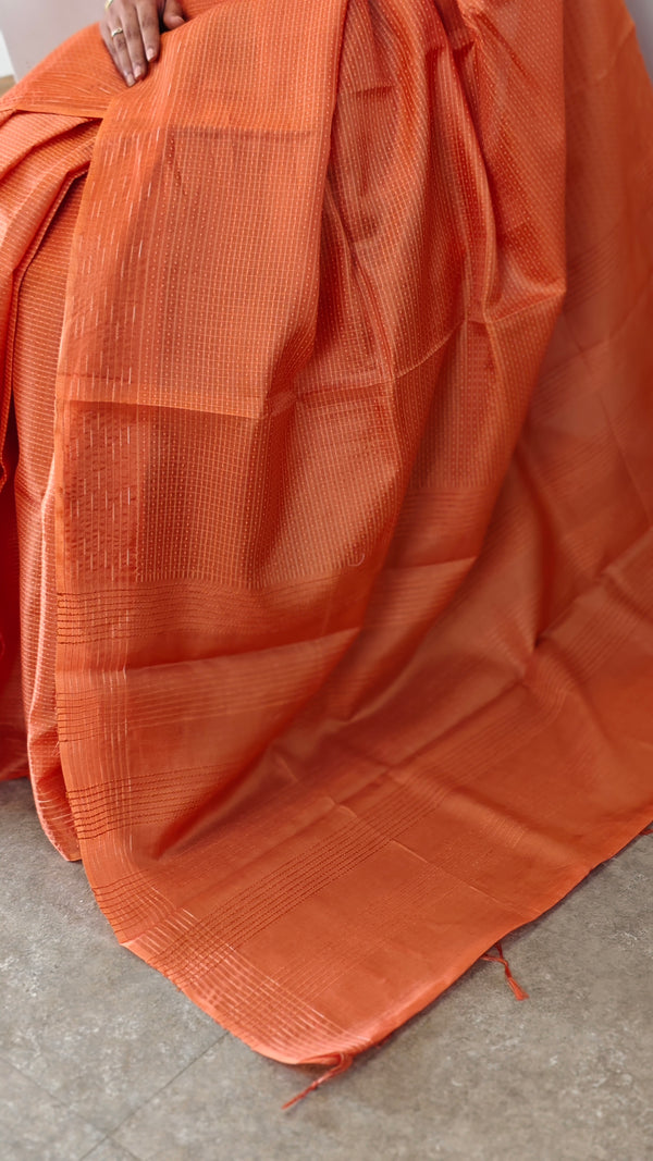 Burnt orange tussar silk saree