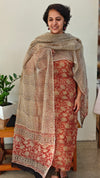 Brick red block printed kota doria suit P837