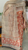 Brick red block printed kota doria suit P837