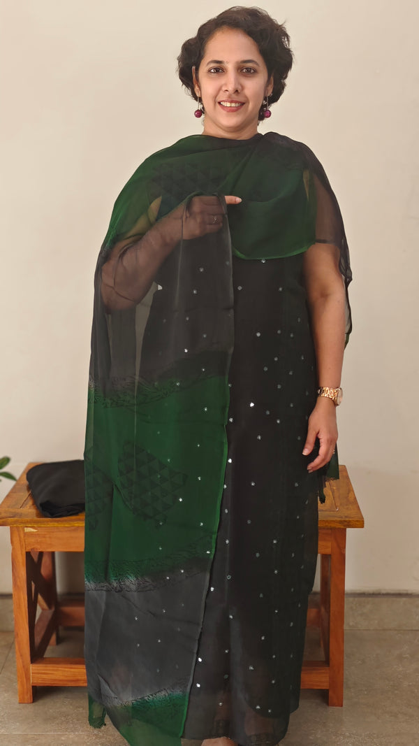 Black and green super net kota suit