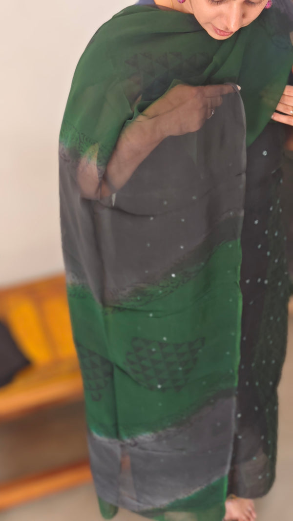 Black and green super net kota suit