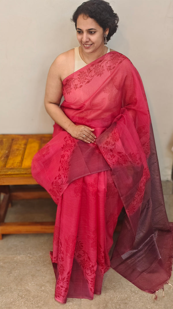 Pink organza saree