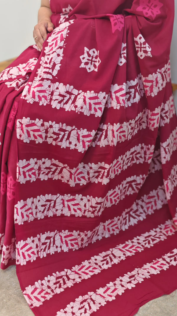 Dark pink cotton saree
