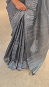 Grey tussar silk saree N113