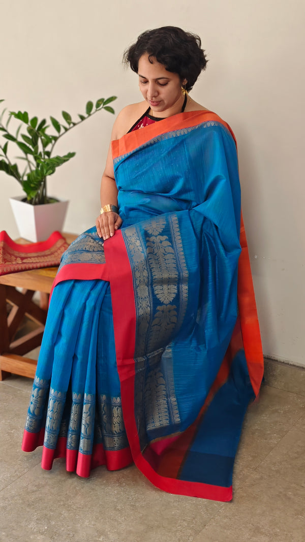 Azure blue chanderi silk saree