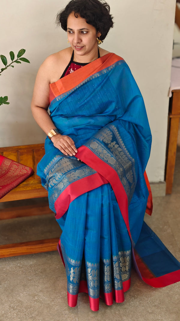 Azure blue chanderi silk saree