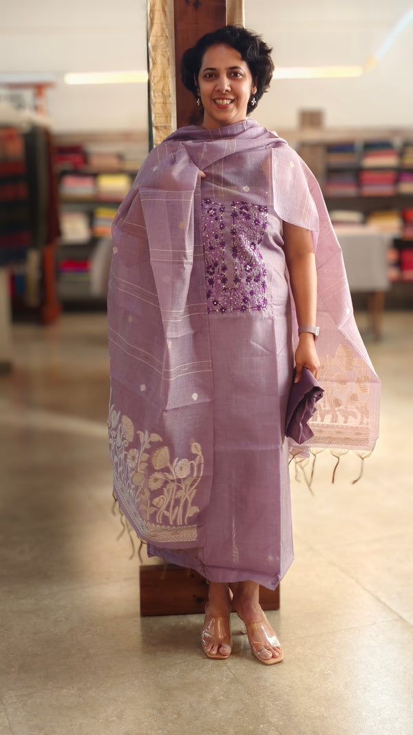 Lavender linen chanderi salwar suit