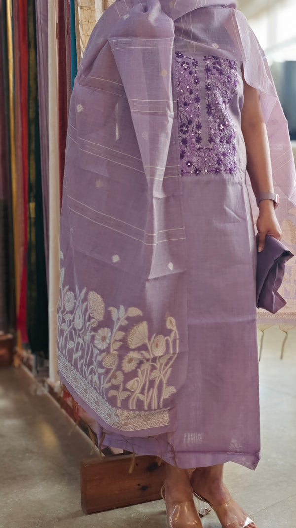 Lavender linen chanderi salwar suit