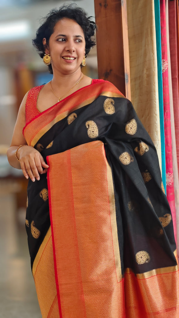 Black and red banarasi saree