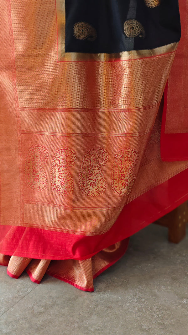 Black and red banarasi saree