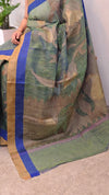 Blue and green jute woven saree