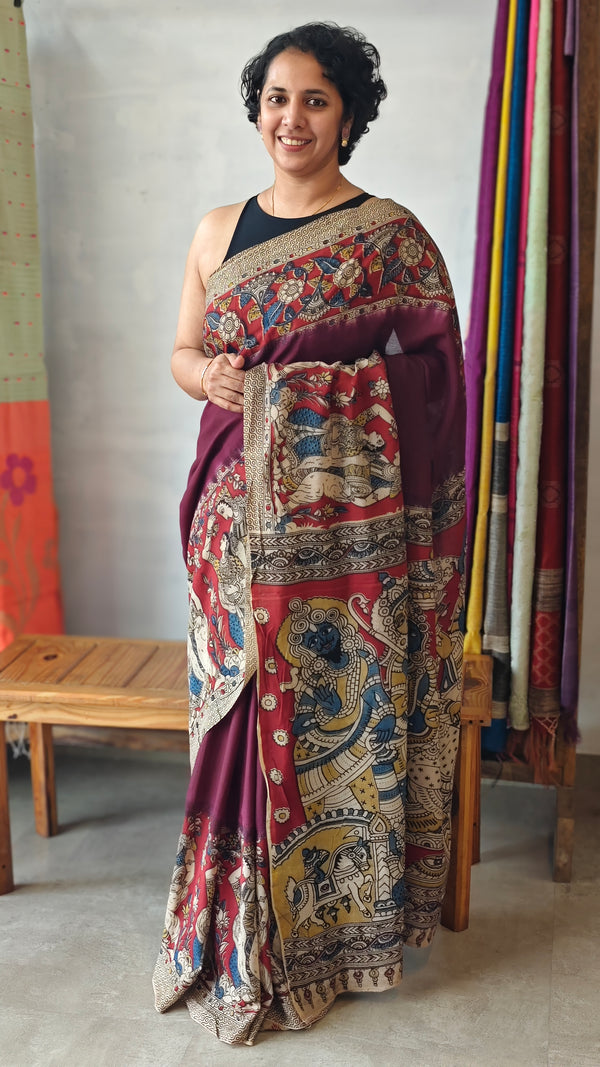 Wine shade Kalamkari silk saree