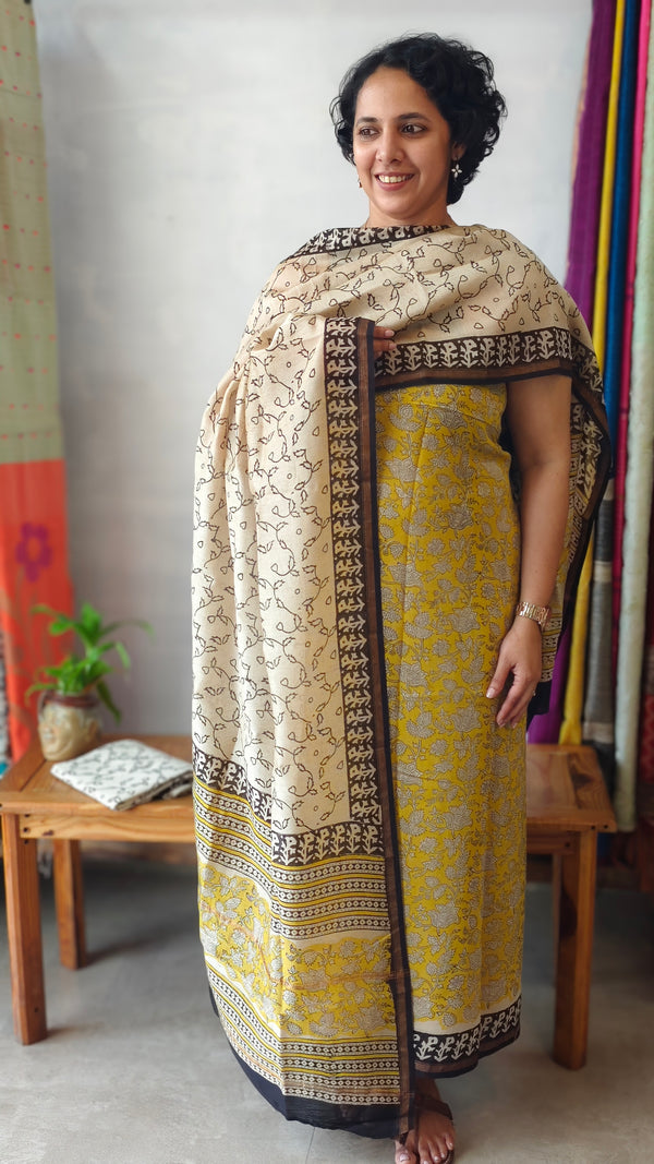 MC059 - Mustard and cream chanderi silk suit