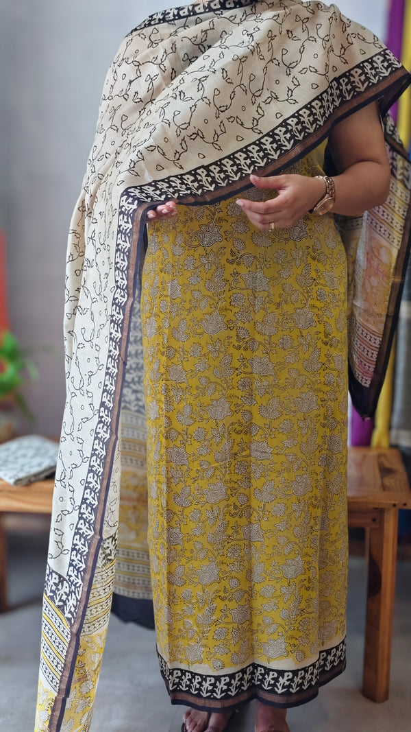 MC059 - Mustard and cream chanderi silk suit