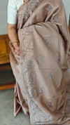Beige embroidered tussar silk saree - RE398