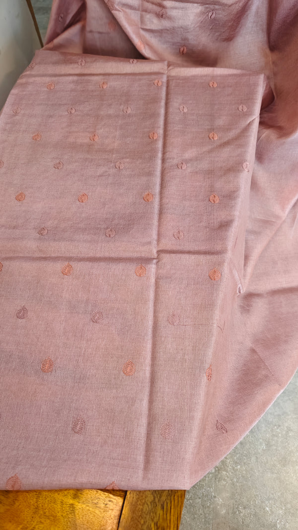 Nude pink embroidered tussar silk saree - RE398
