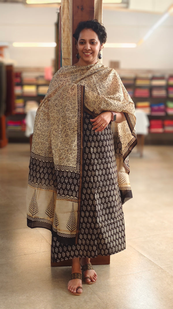 Black and beige chanderi salwar suit