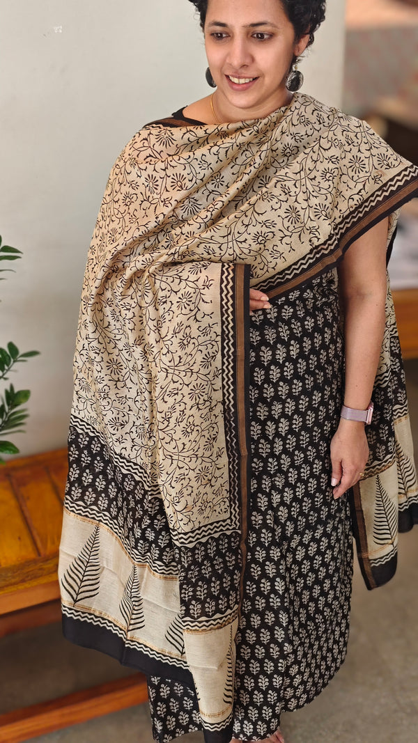 Black and beige chanderi salwar suit