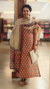 Brick red beige chanderi salwar suit