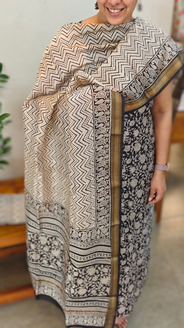 Black and beige maheshwari suit