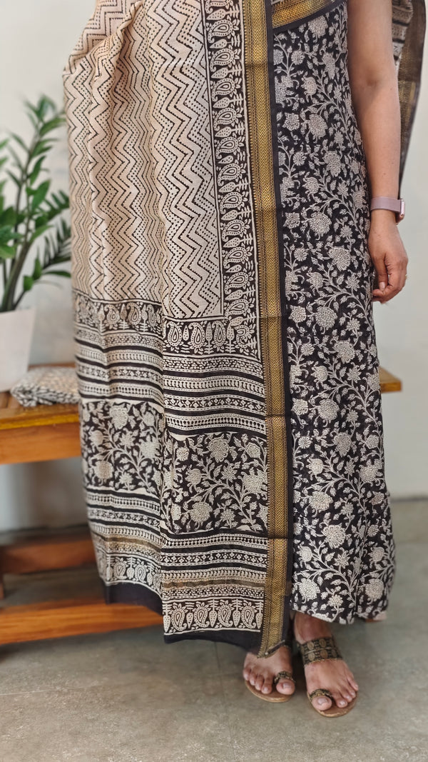 Black and beige maheshwari suit