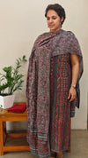Red and grey block printed cotton suit