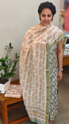 Teal green and off whit Block printed maheshwari suit