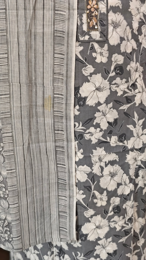 Grey printed cotton salwar suit