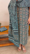 Teal and green ajrakh printed cotton suit - 86GTR