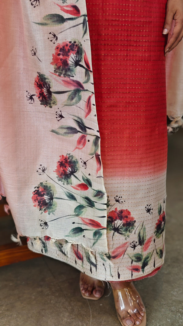 Carrot red tussar silk suit
