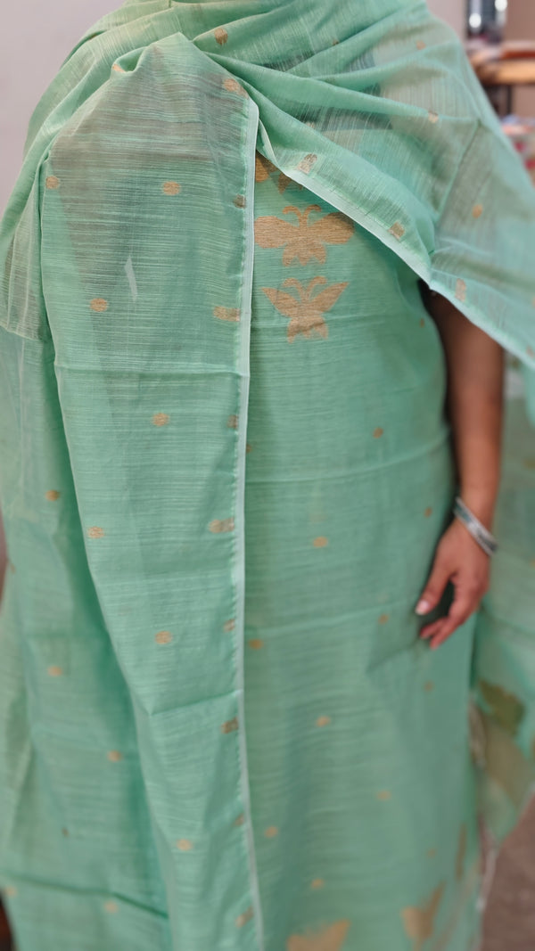 Dark mint green semi chanderi 2 piece salwar suit
