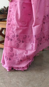 Candy pink lined noil tussar silk saree