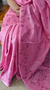 Candy pink lined noil tussar silk saree
