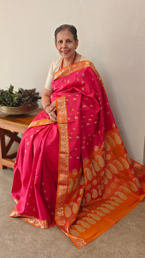 Red and mustard kanchipuram silk saree
