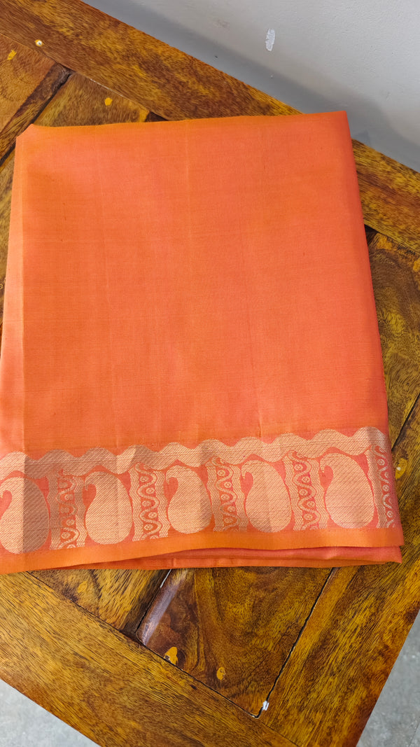 Red and mustard kanchipuram silk saree