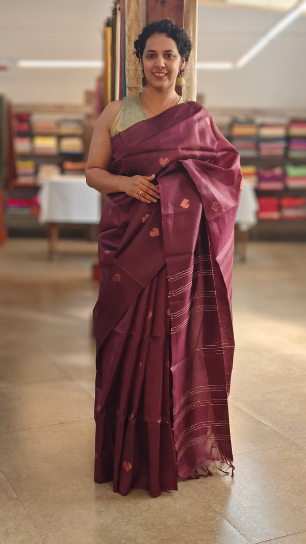 wine tussar silk saree - GPE37