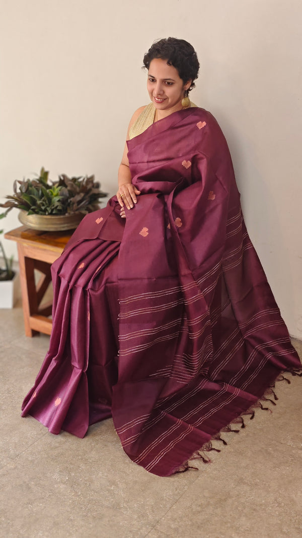 wine tussar silk saree - GPE37