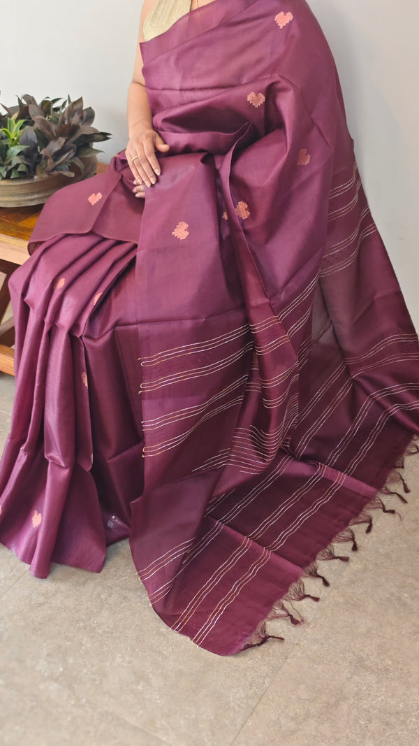 wine tussar silk saree - GPE37