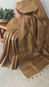 Olive green tussar silk saree -GPE37
